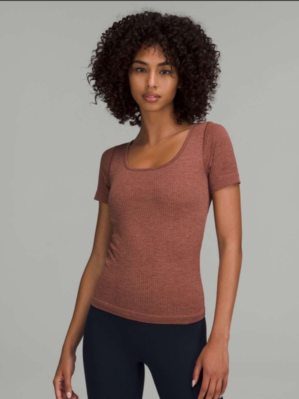 Lululemon Ebb to Street Short Sleeve Shirt in
Ancient Copper Sz 6 -built-in Bra